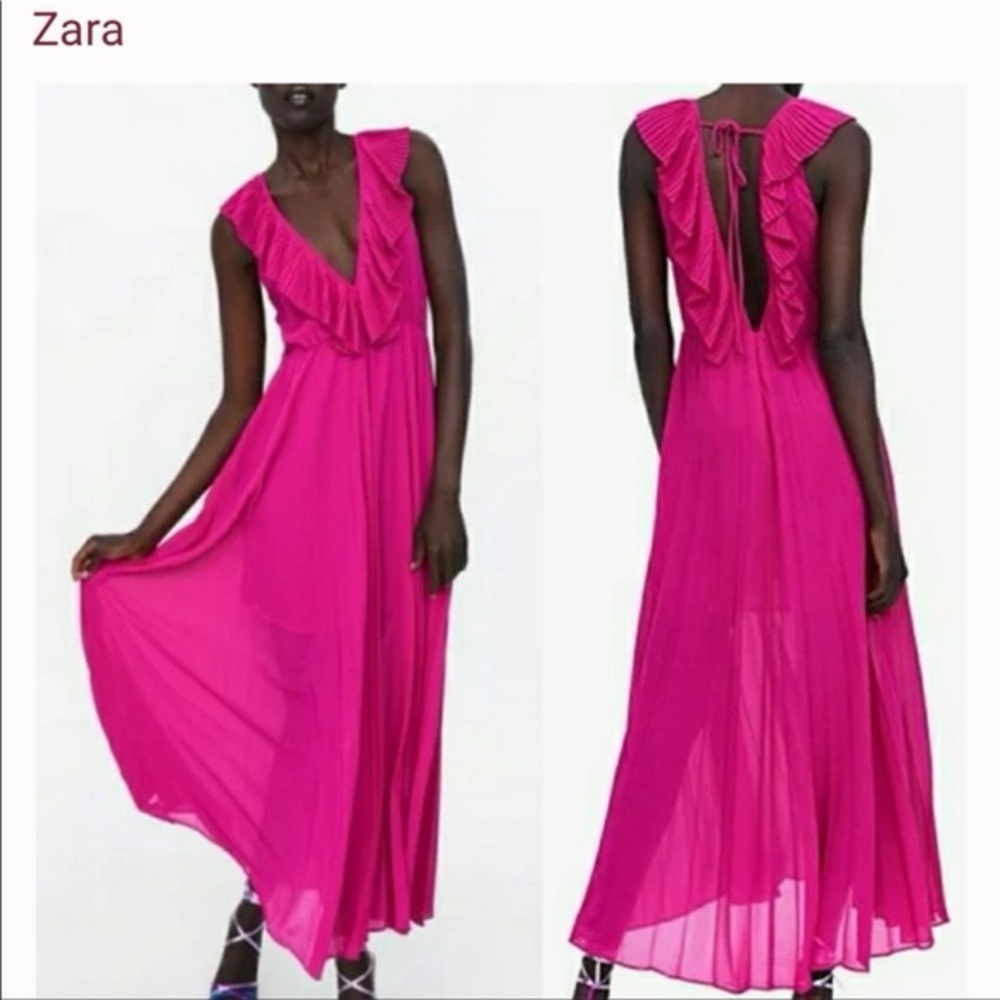 Zara Pink Ruffle Maxi Dress S